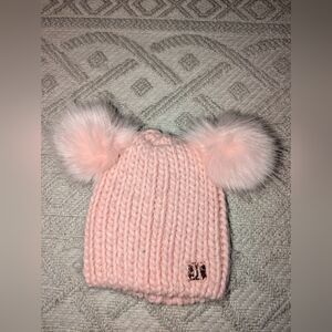 Pink Knit Beanie with Pom Poms